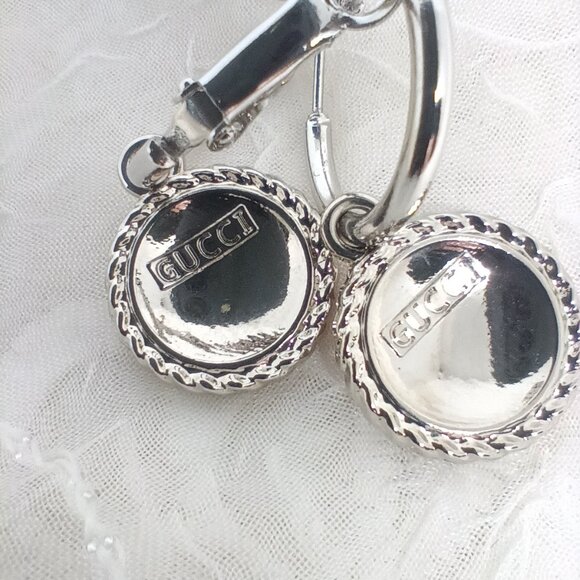 Gucci Earrings GG Logo Charm Pink & Silver - Picture 3 of 4